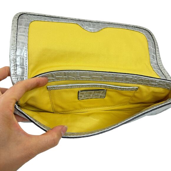 Antonio Melani Silver Leather Croc Embossed Shoulder Bag Metallic Maximalist - Picture 8 of 10